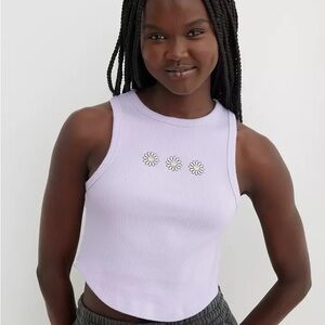 American Eagle Outfitters Light Purple Tank Top with Floral Design